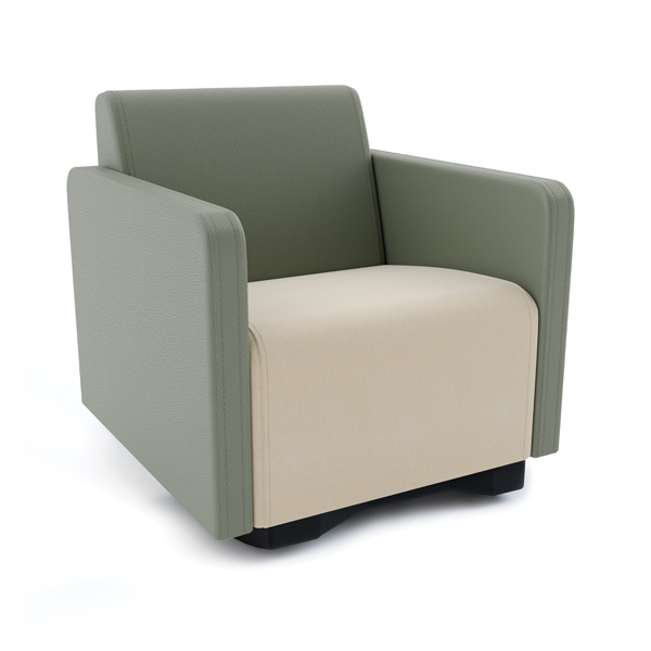 behavioral health upholstered heavy duty easy clean common area rocking chair arms GreenGuard Gold Certified concealed staples sage green cream