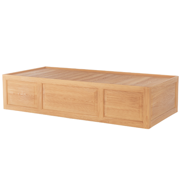 assisted living one piece platform bed bedroom humanizing aesthetic natural wood look non-institutional ligature resistant concealed hardware extremely durable easy sanitation round edges recycled recyclable contraband resistant