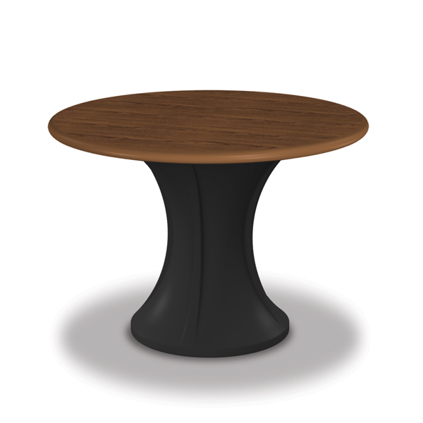 extremely durable rounded top tamper resistant easily cleaned ballastable table ligature resistant commercial grade residential treatment center recreation area black base woodgrain top table