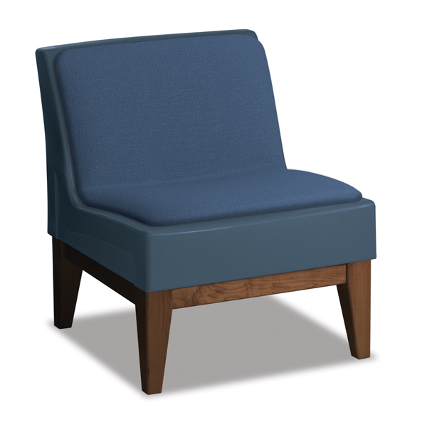 ballastable bolt down ganging ergonomic extremely durable easy clean ligature resistant assisted living recreation area blue upholstered armless chair dark woodgrain legs