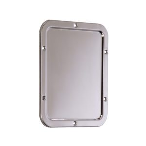 ligature resistant extreme durability one piece #304 stainless steel highly polished #8 finish wall mount steel backer plate embed plate small mirror youth detention bathroom bedroom washroom shower room