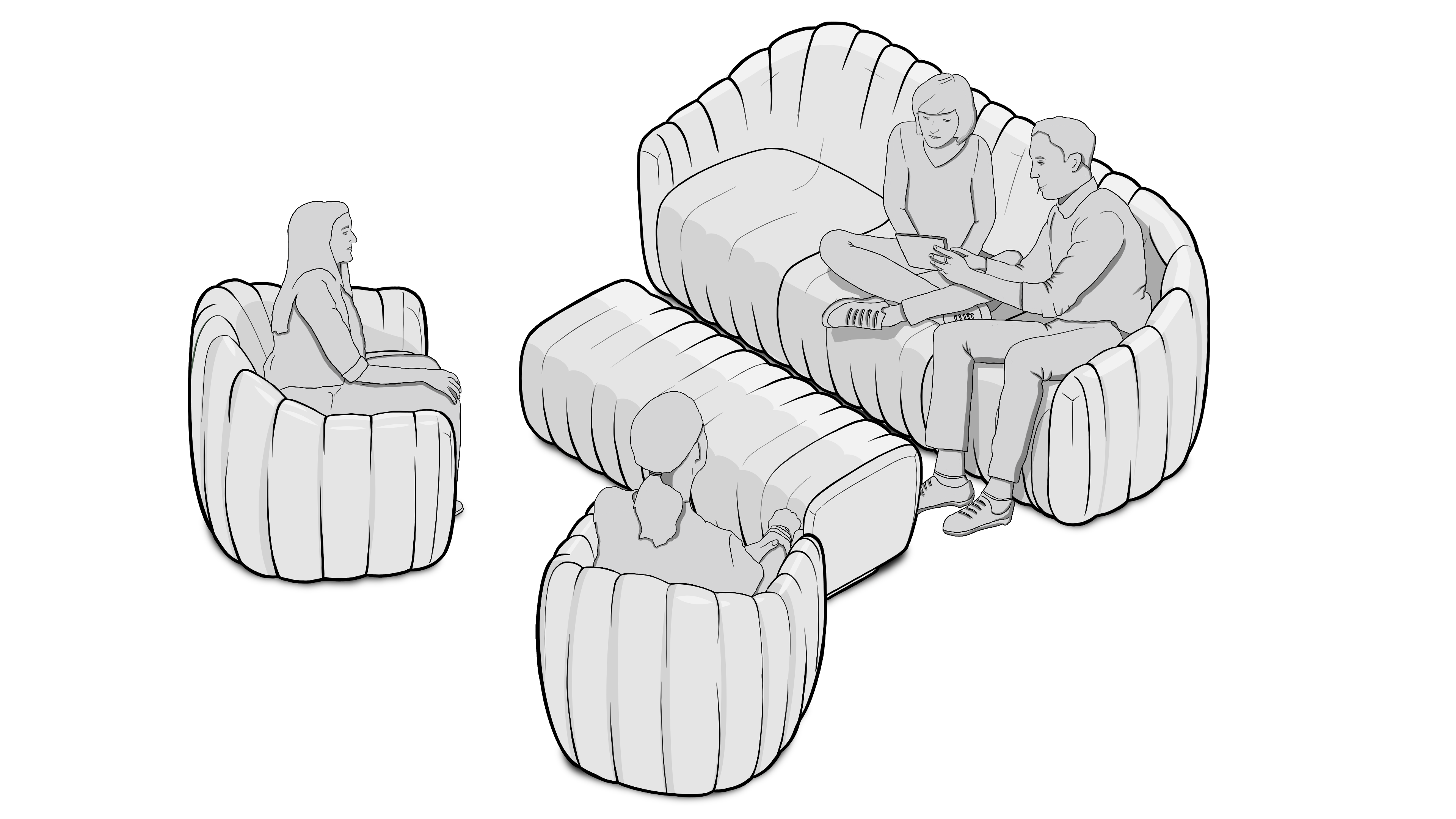 Modular seating and healthcare chair set Ripple in artist rendering