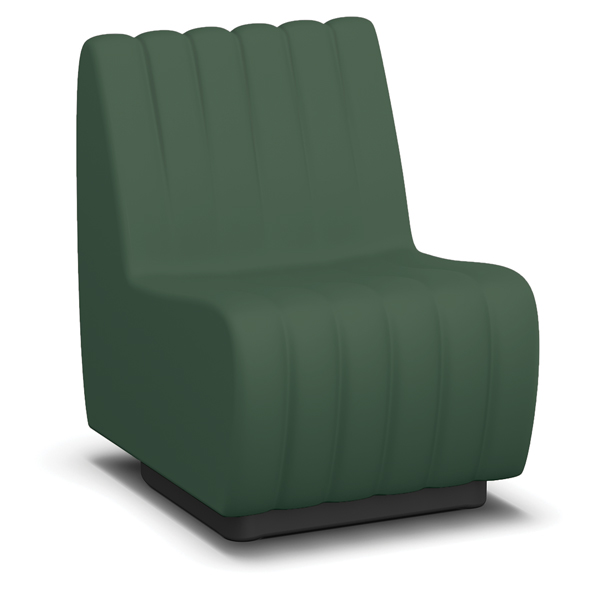military base lounge armless guest chair plinth base cushioned fluid resistant cleanability durable drip edge peeling puncture resistant custom configuration tamper resistant neuro-aesthetic soft lines humanizing institutional soothing surface